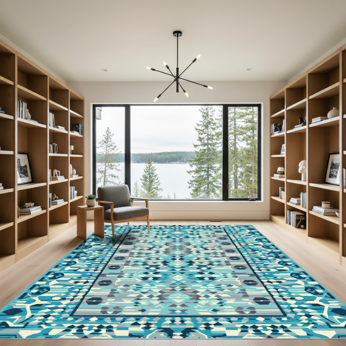 Abstract Teal Blue Geometric Diamond Rug