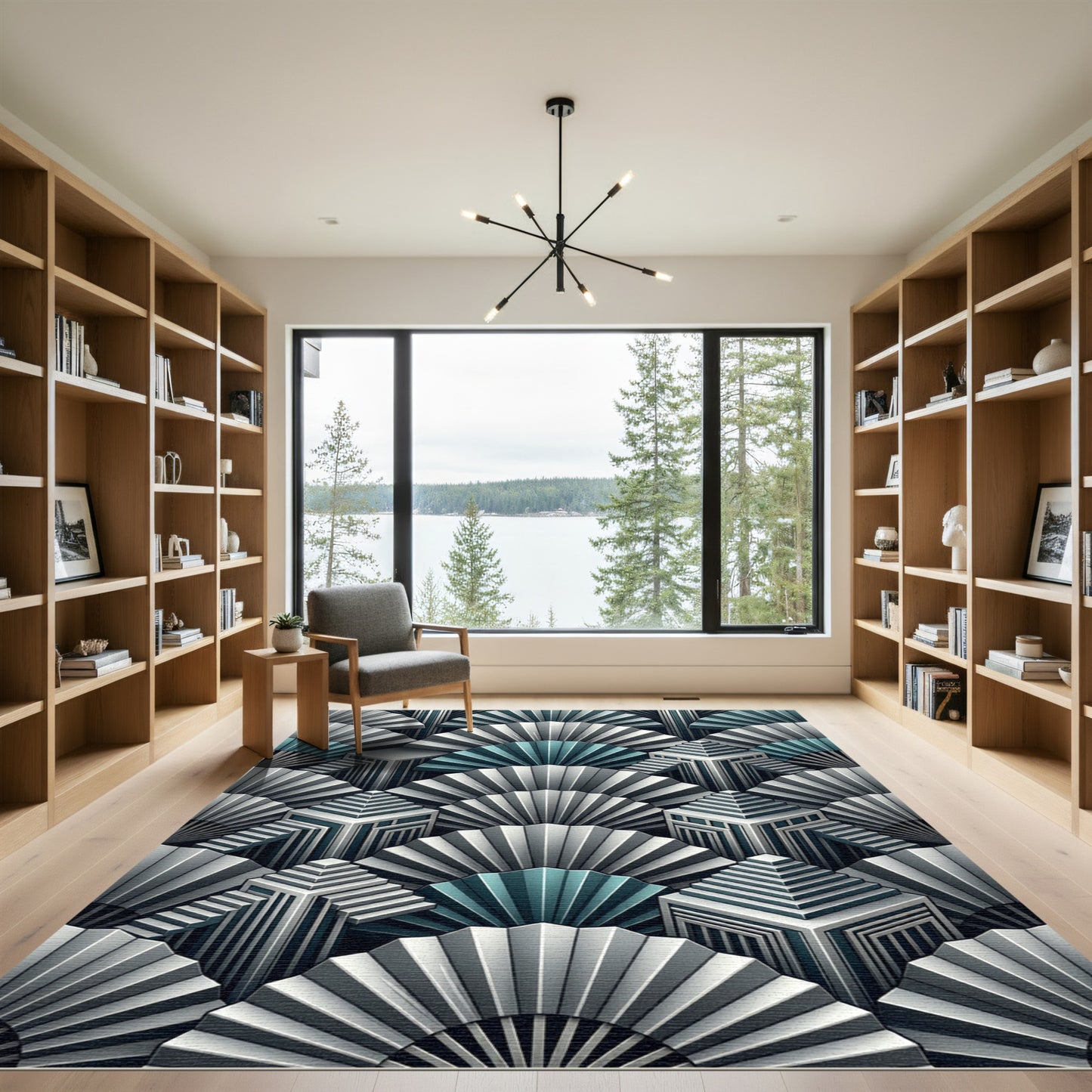 Art Deco Teal Geometric Fan Rug
