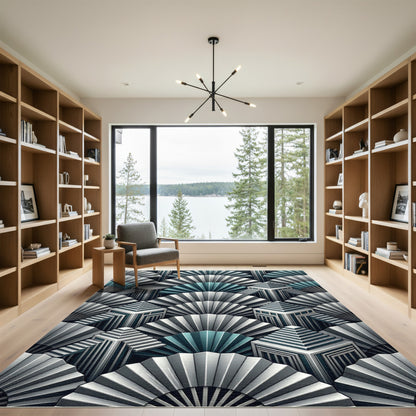 Art Deco Teal Geometric Fan Rug