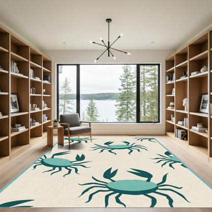 Teal Crab Repeating Seaside Border Rug