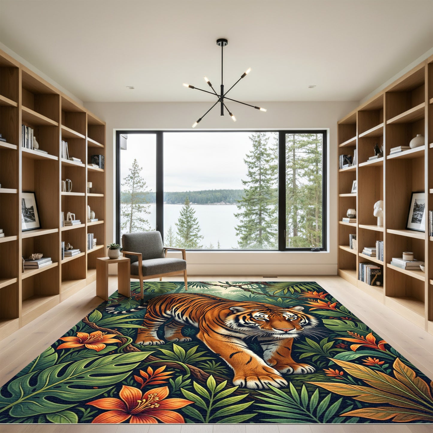 Vibrant Tiger amidst Lush Tropical Foliage Rug