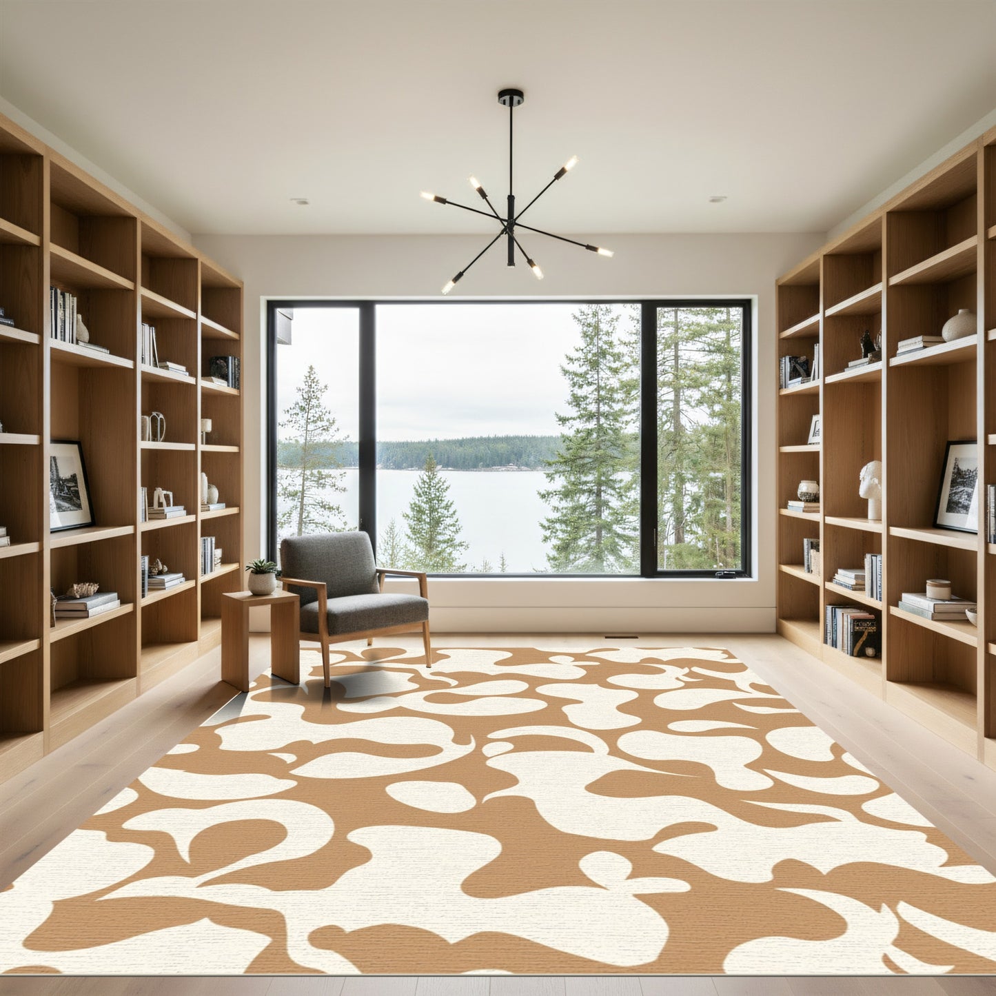 Cream and Tan Organic Flow Rug