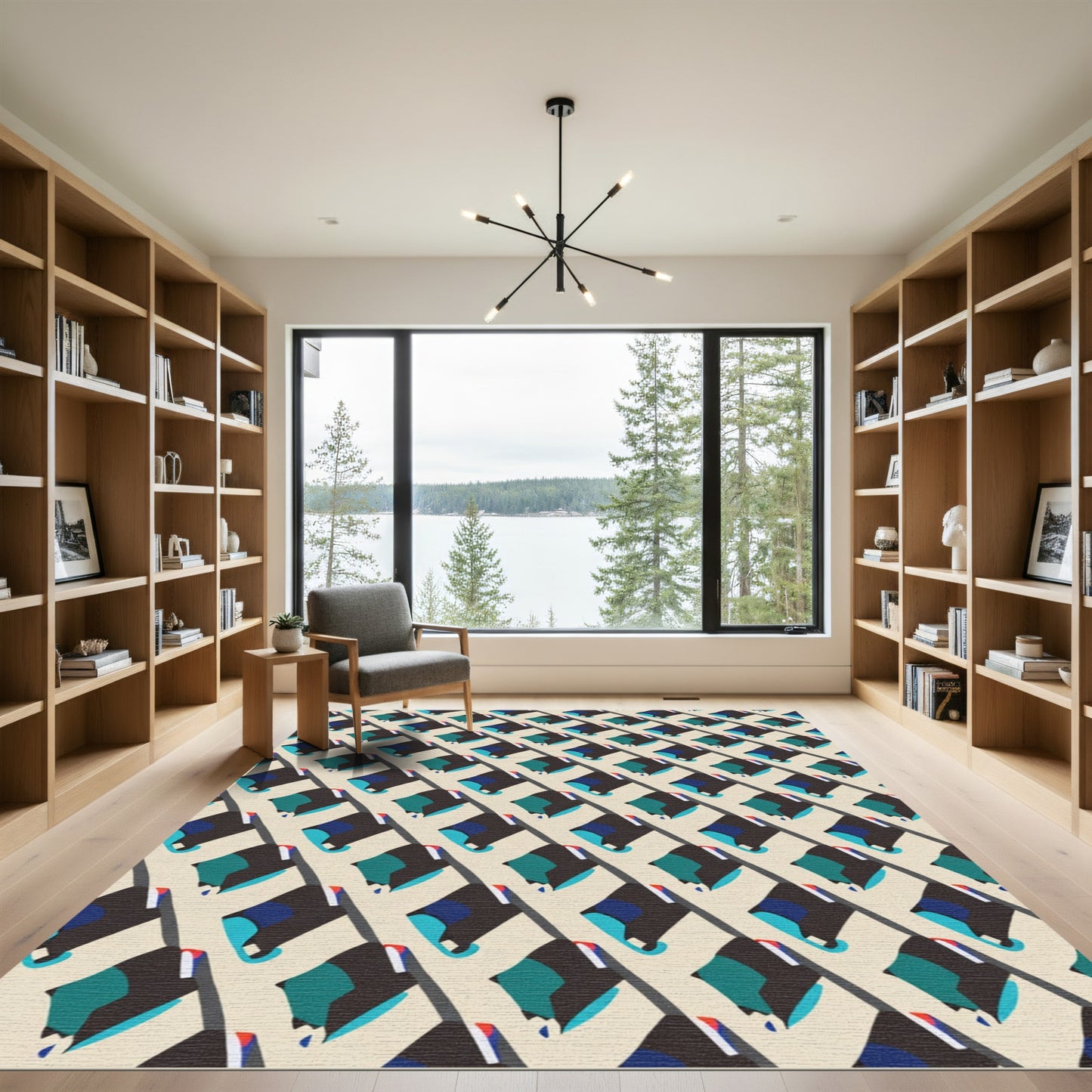 Abstract Teal Black Diamond Array Rug