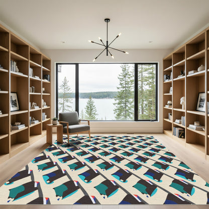 Abstract Teal Black Diamond Array Rug