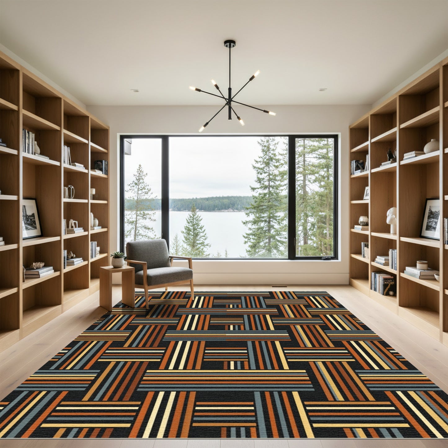 Mid Century Earth Tone Woven Grid Rug