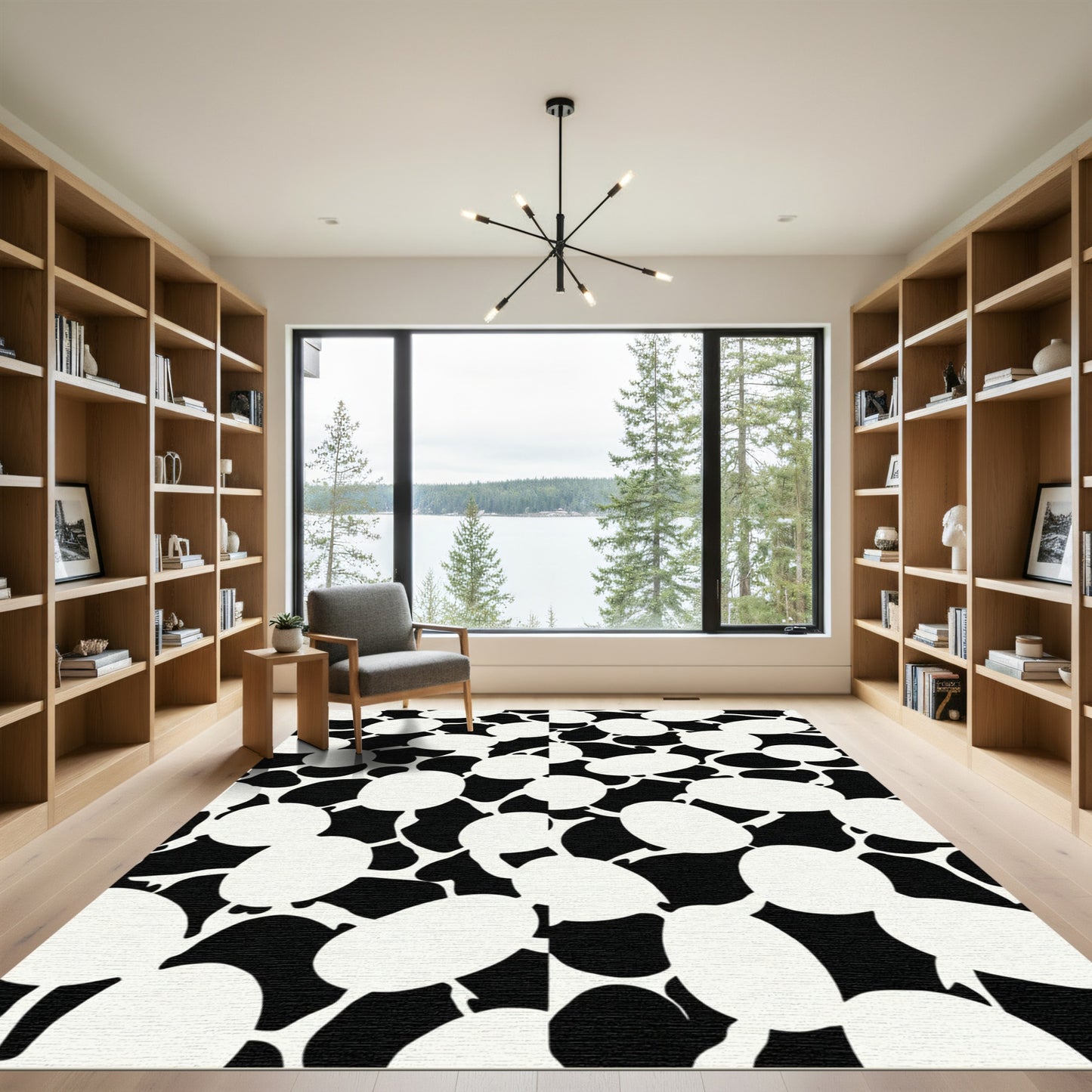 Abstract Black White Organic Forms Rug