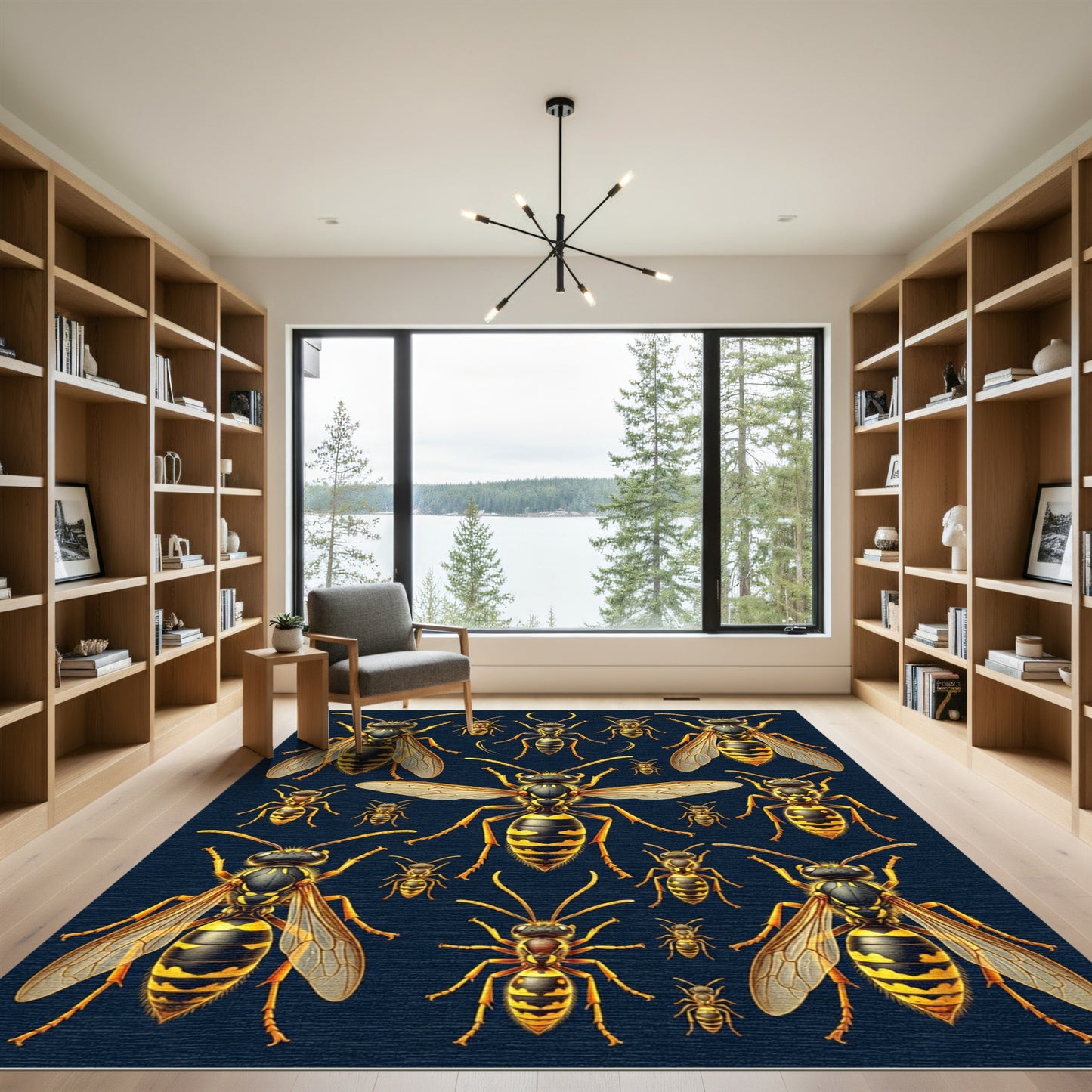 Golden Wasp Entomological Dark Botanical Rug