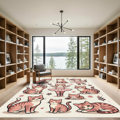 Whimsical Pink Cat Ballerina Illustration Rug