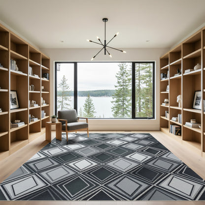 Monochrome Geometric Diamond Layered Tiles Rug