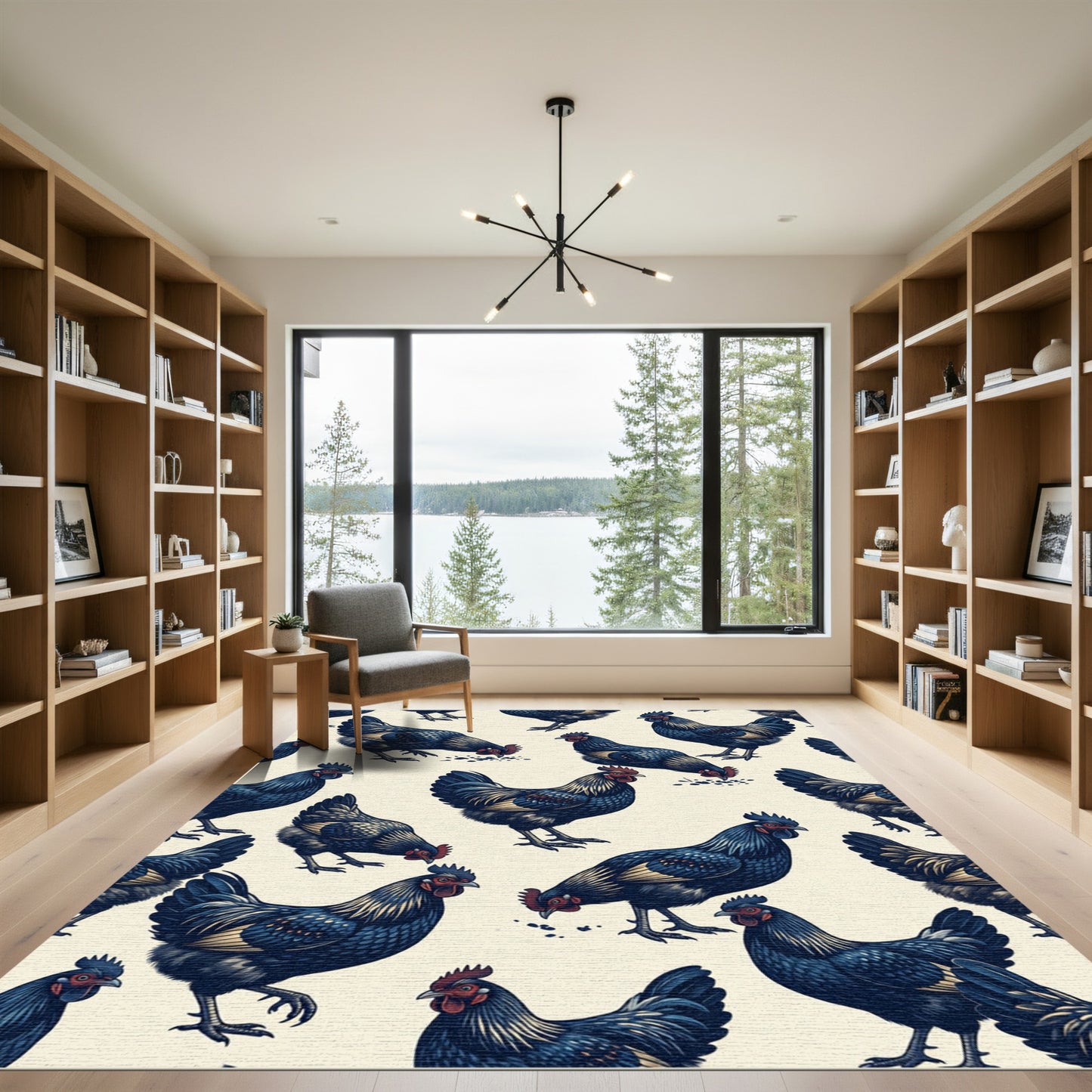 Dark Indigo Rooster Farmhouse Art Rug