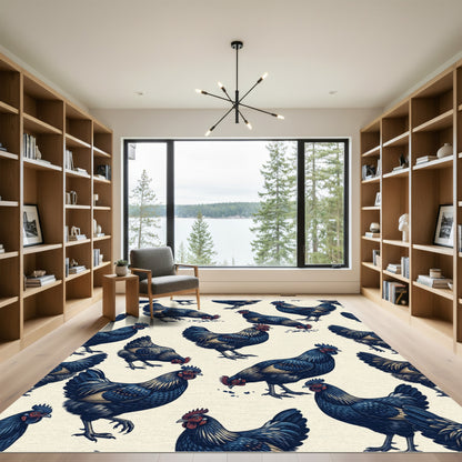 Dark Indigo Rooster Farmhouse Art Rug
