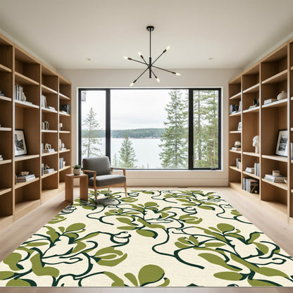 Cream Olive Vine Swirl Fabric Rug