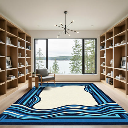 Abstract Oceanic Wave Navy Geometric Frame Rug