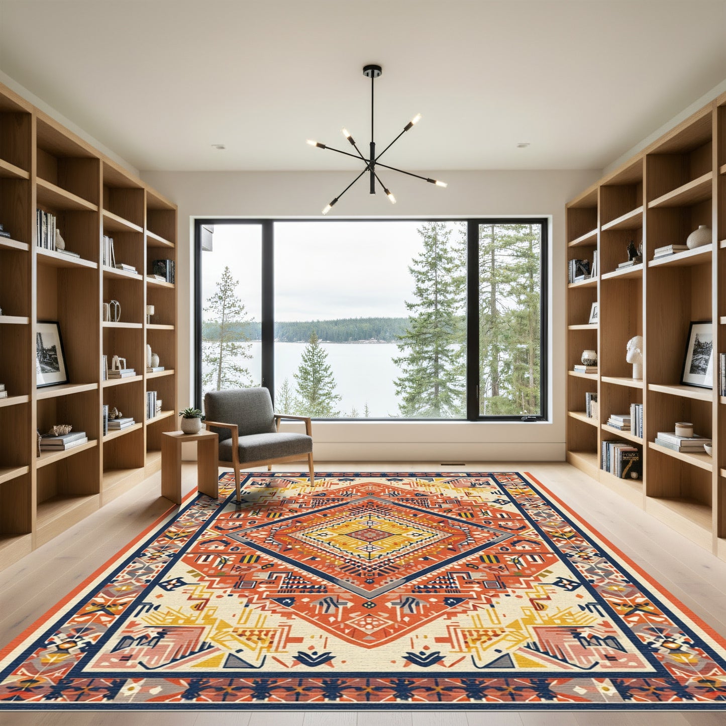 Crimson Yellow Tribal Geometric Diamond Rug