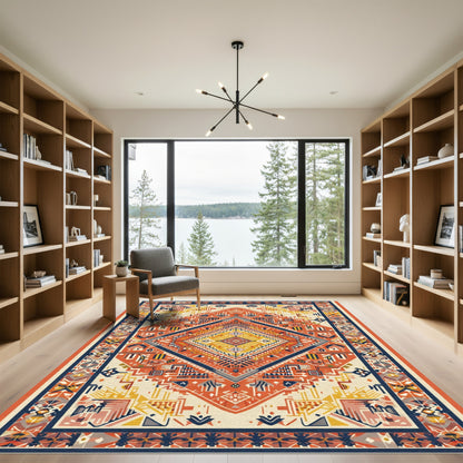 Crimson Yellow Tribal Geometric Diamond Rug