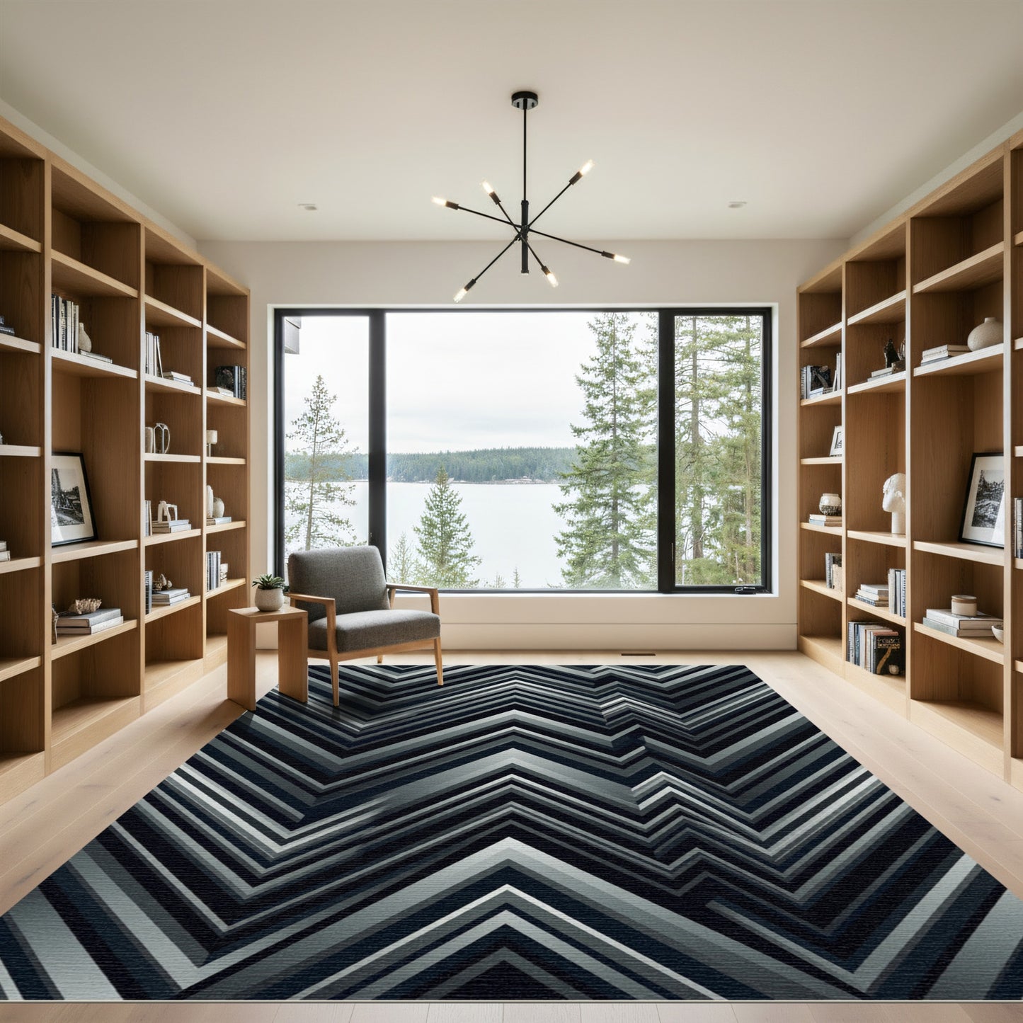 Chic Grey Chevron Zigzag Layered Rug