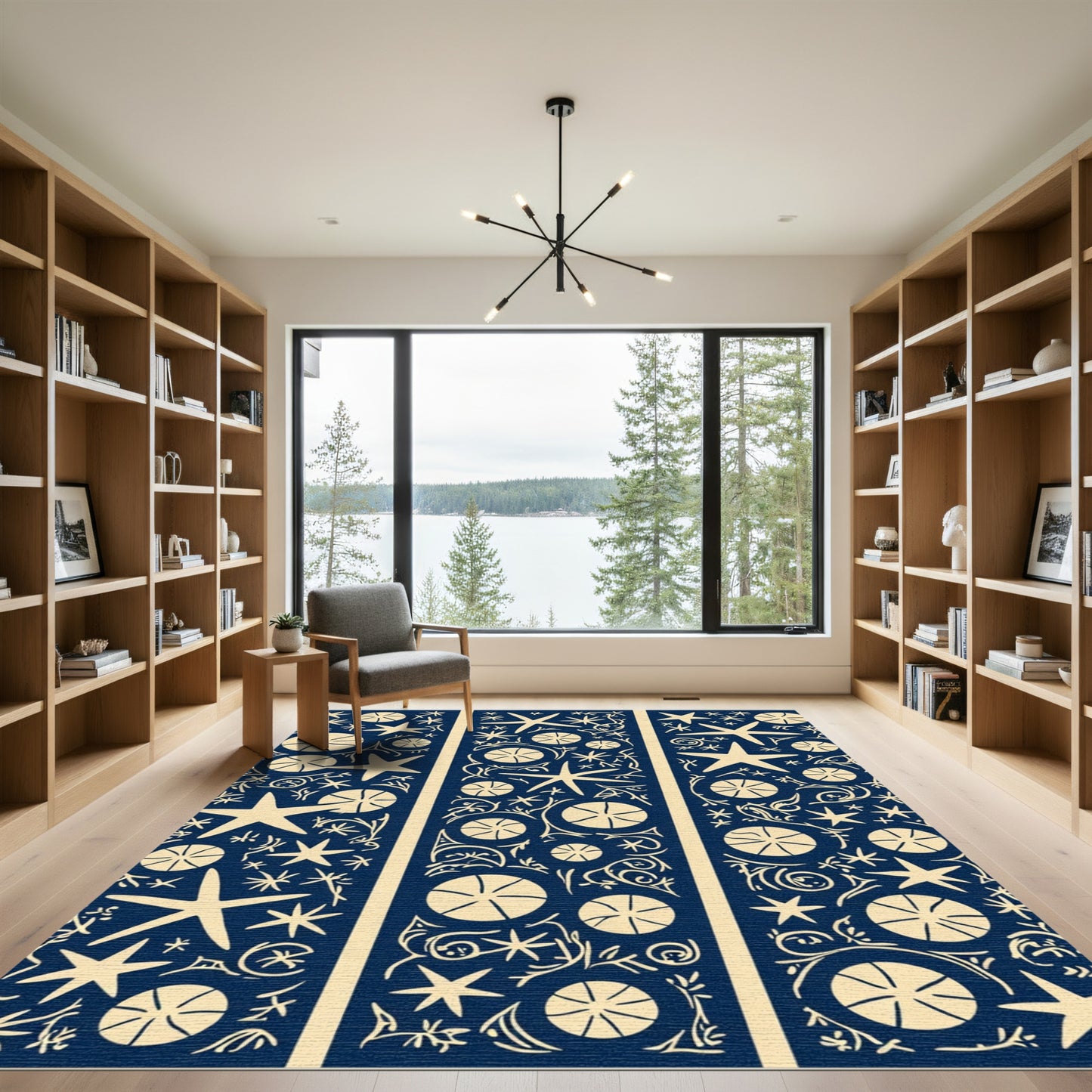 Indigo Starfish Seashell Medallion Rug