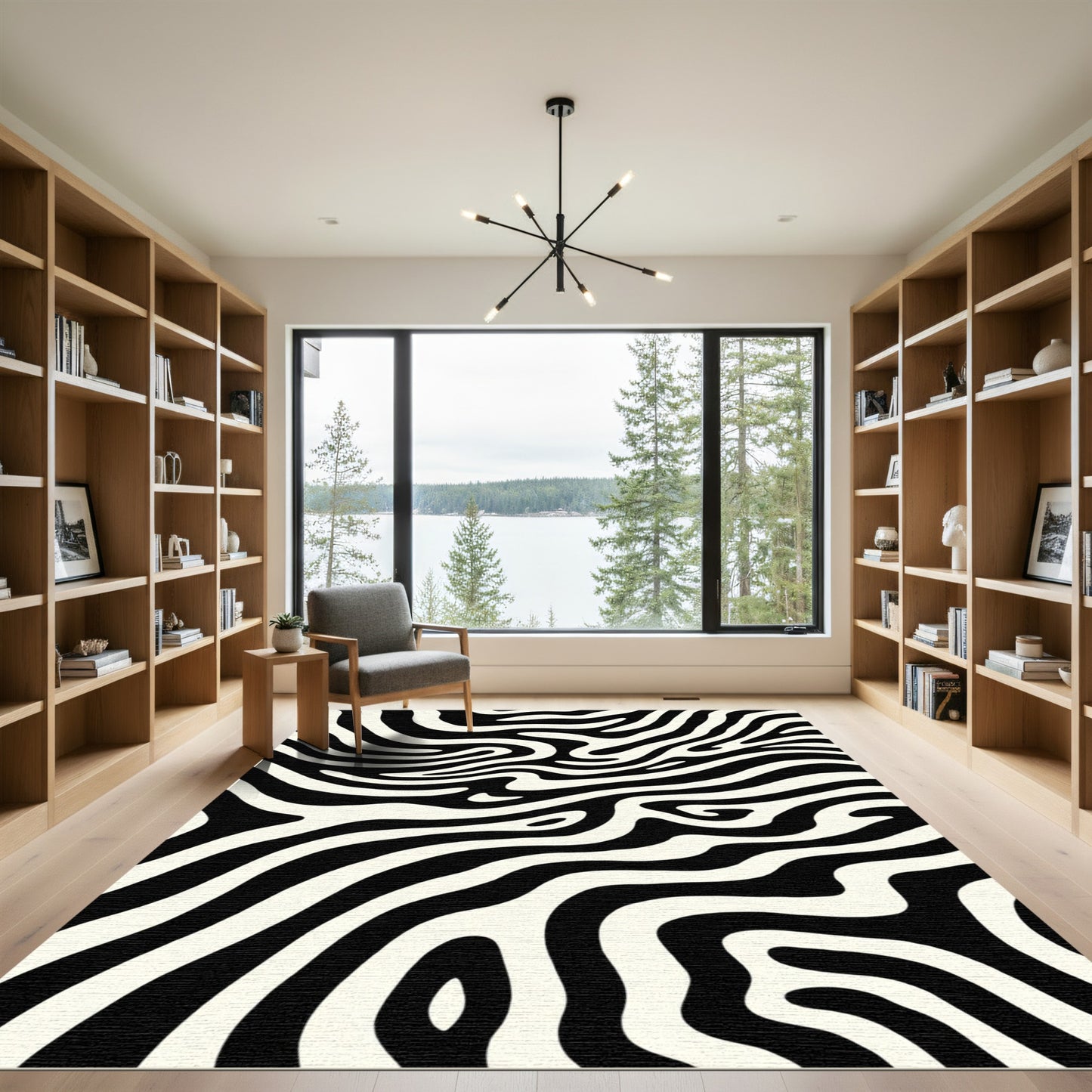 Bold Black White Organic Swirl Rug