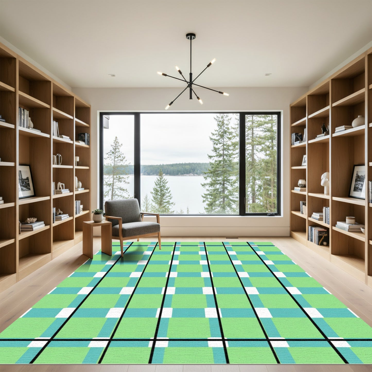 Green Teal Tartan Plaid Squares Rug