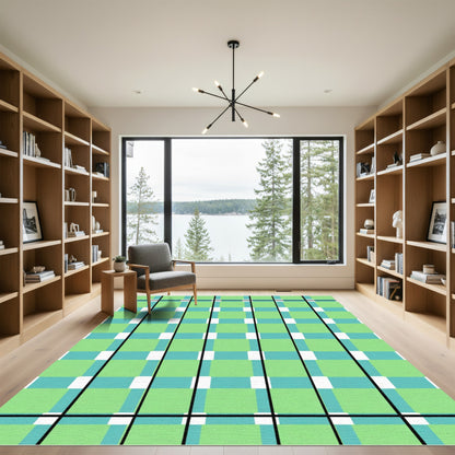 Green Teal Tartan Plaid Squares Rug