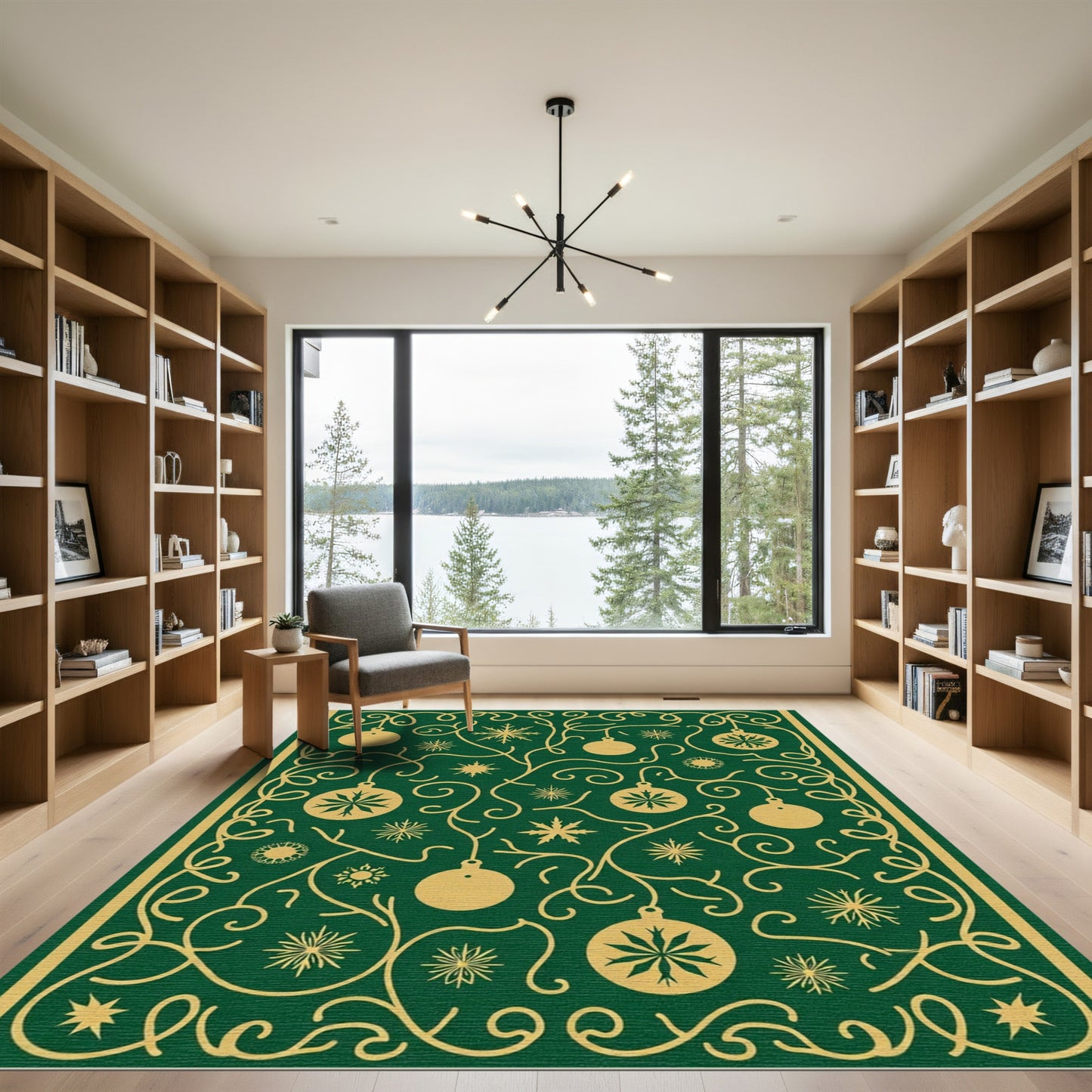 Green Gold Snowflake Ornament Garland Rug