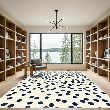 Cream Navy Scattered Polka Dot Rug