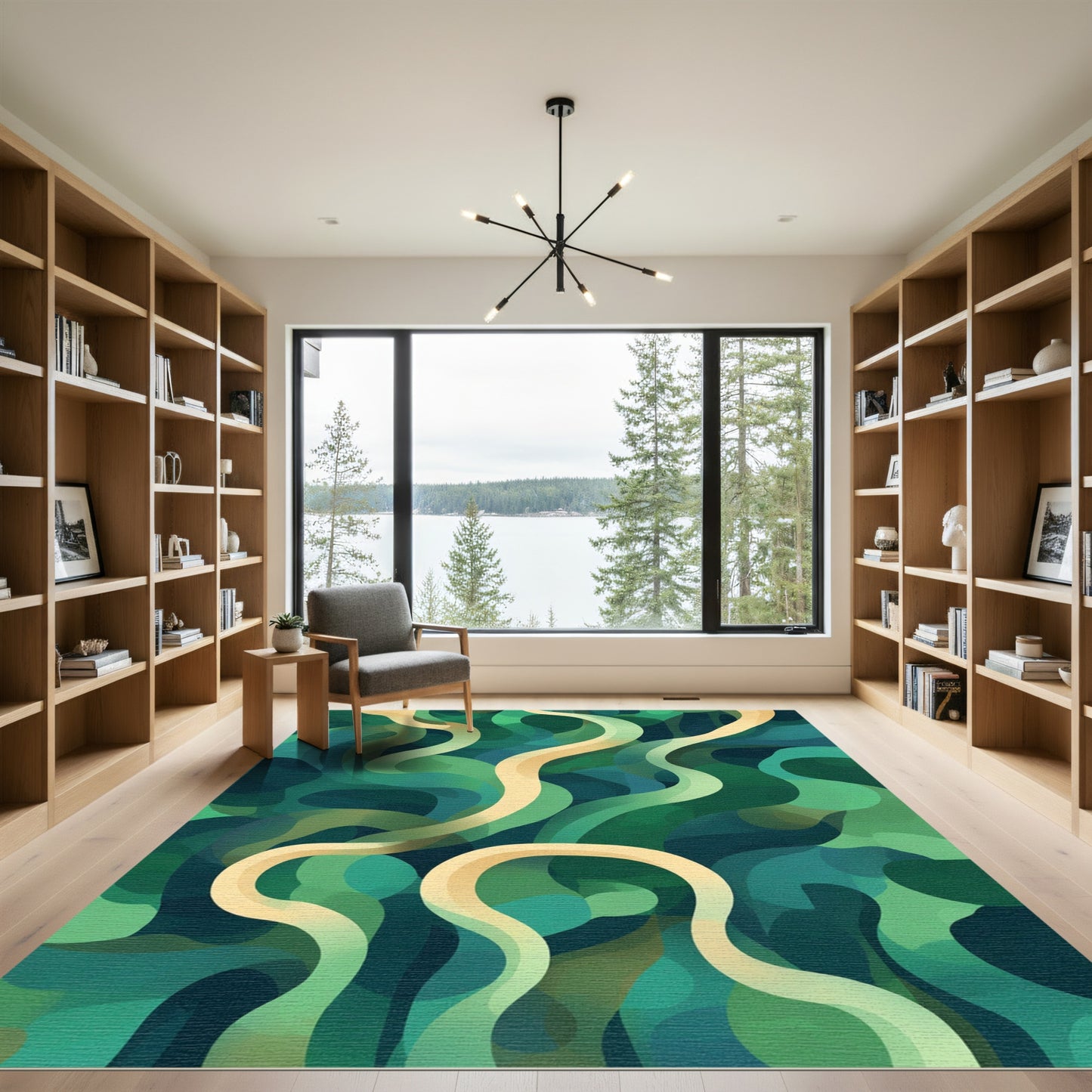Verdant Abstract Swirls Flowing Rug