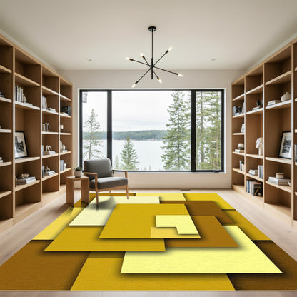 Modern Ochre Yellow Abstract Geometric Blocks Rug