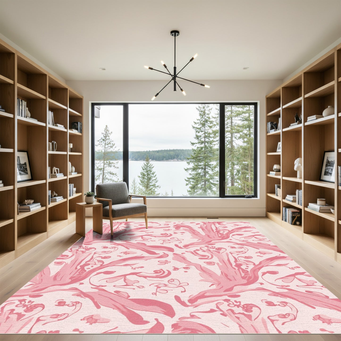 Pink Watercolor Floral Vines Rug