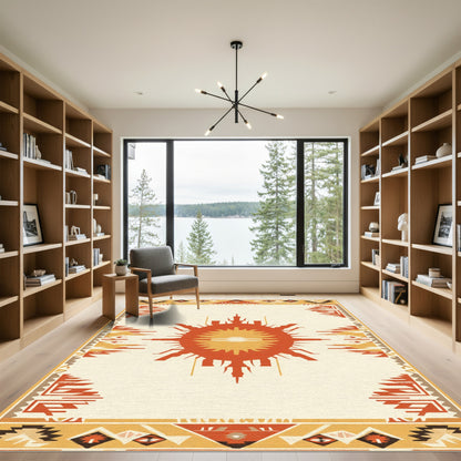 Terracotta Tribal Sun Medallion Rug