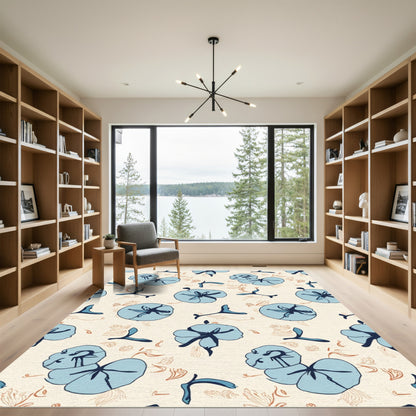 Blue Flower Scatter Cream Background Rug