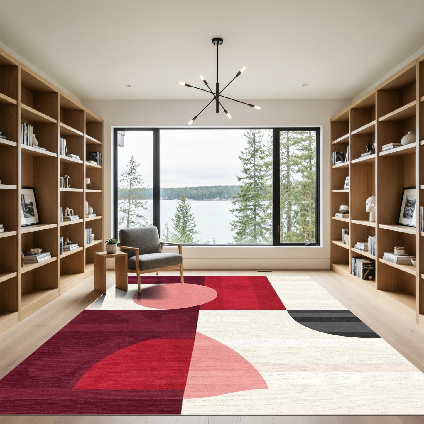 Bold Red Layered Geometric Squares Rug