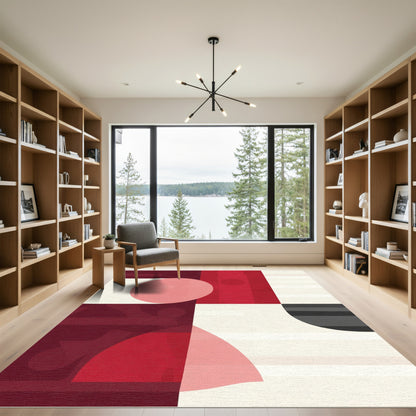 Bold Red Layered Geometric Squares Rug
