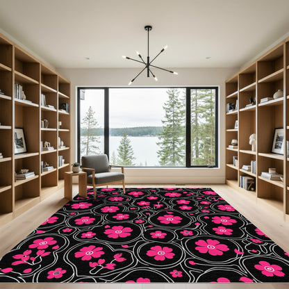 Vibrant Fuchsia Floral Organic Art Rug