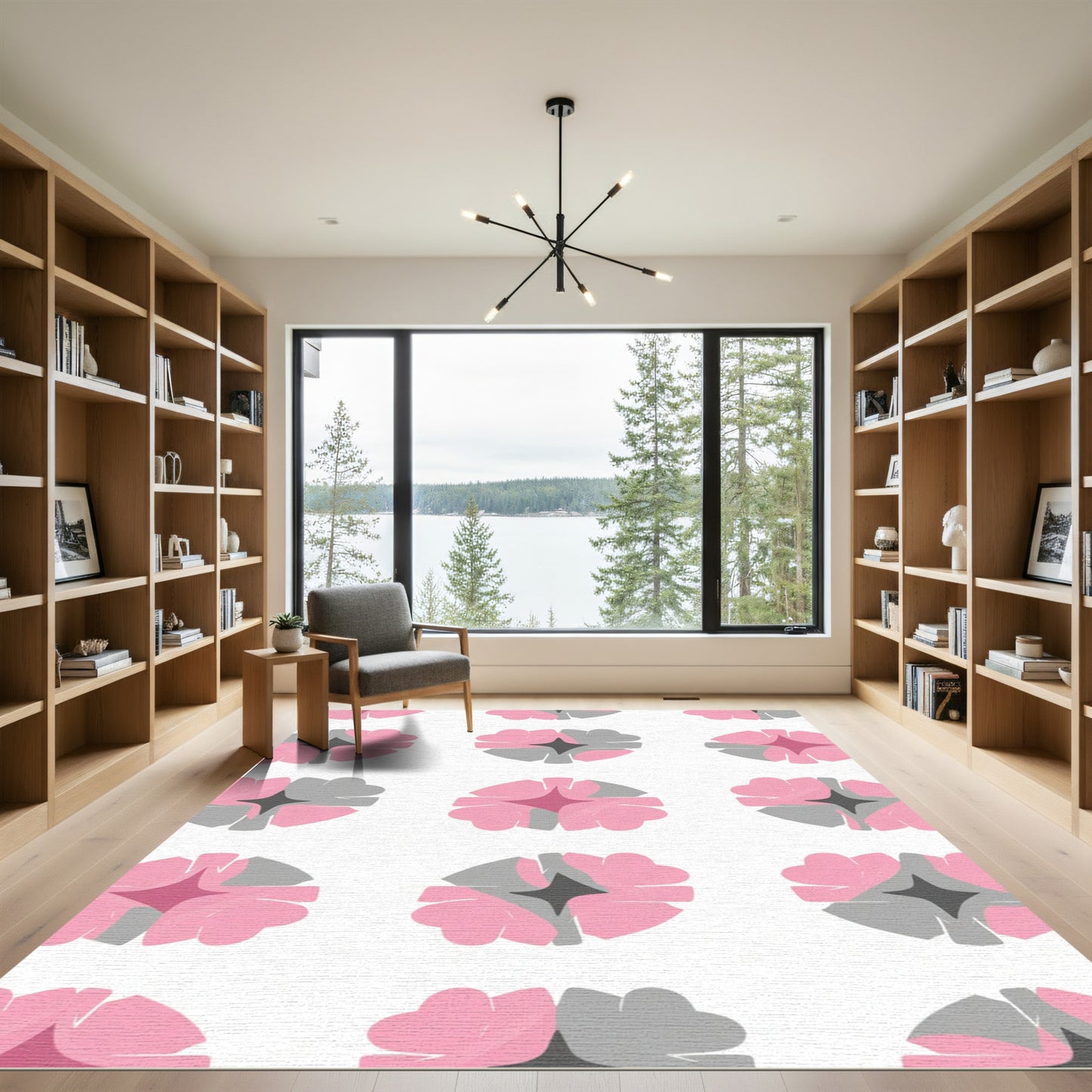 Pink Gray Abstract Starburst Rug