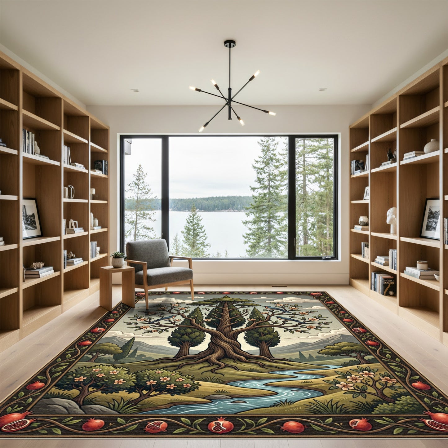Ancient Garden Scene with Birds Stream Rug
