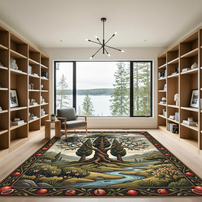 Ancient Garden Scene with Birds Stream Rug