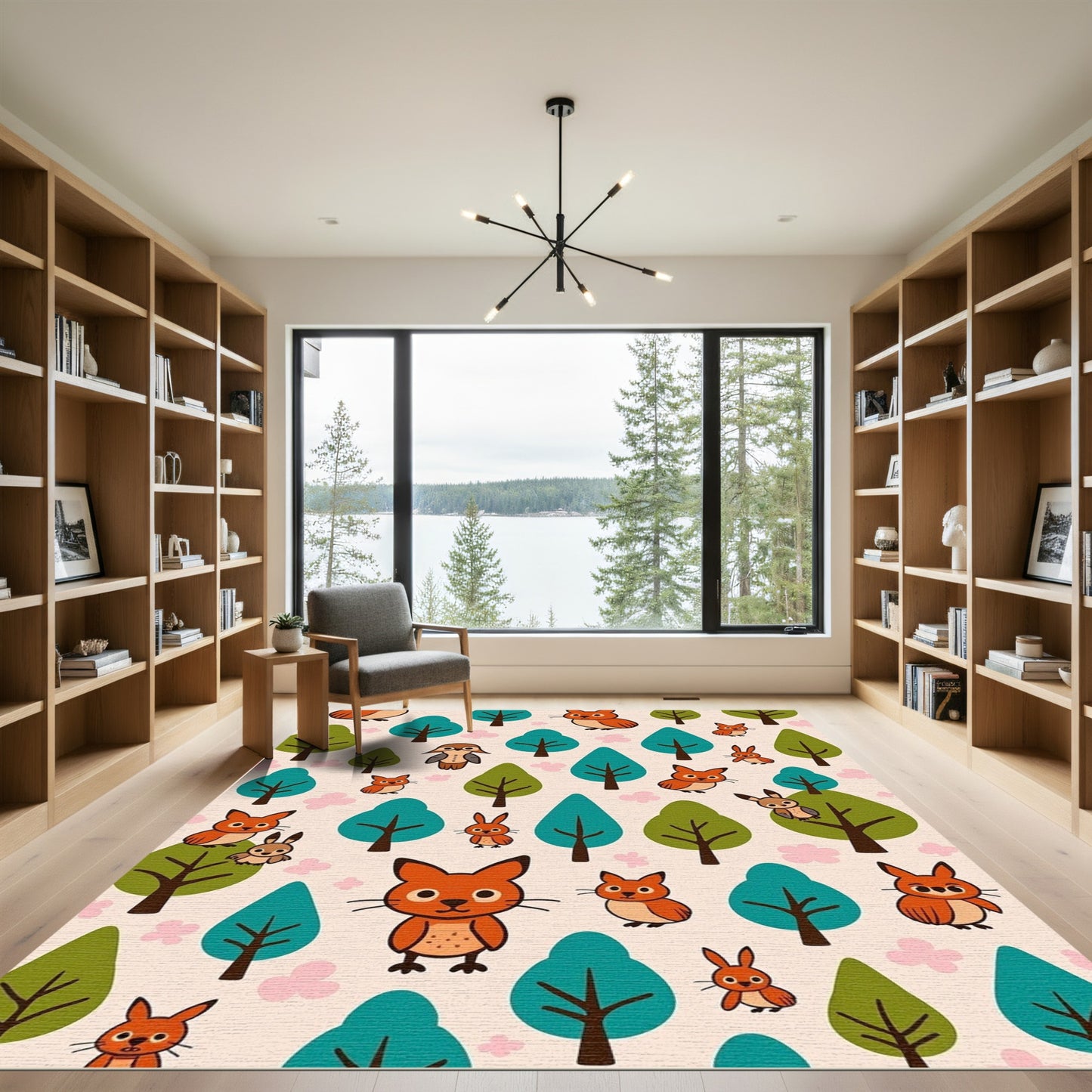 Cute Woodland Critters Trees and Flowers Rug