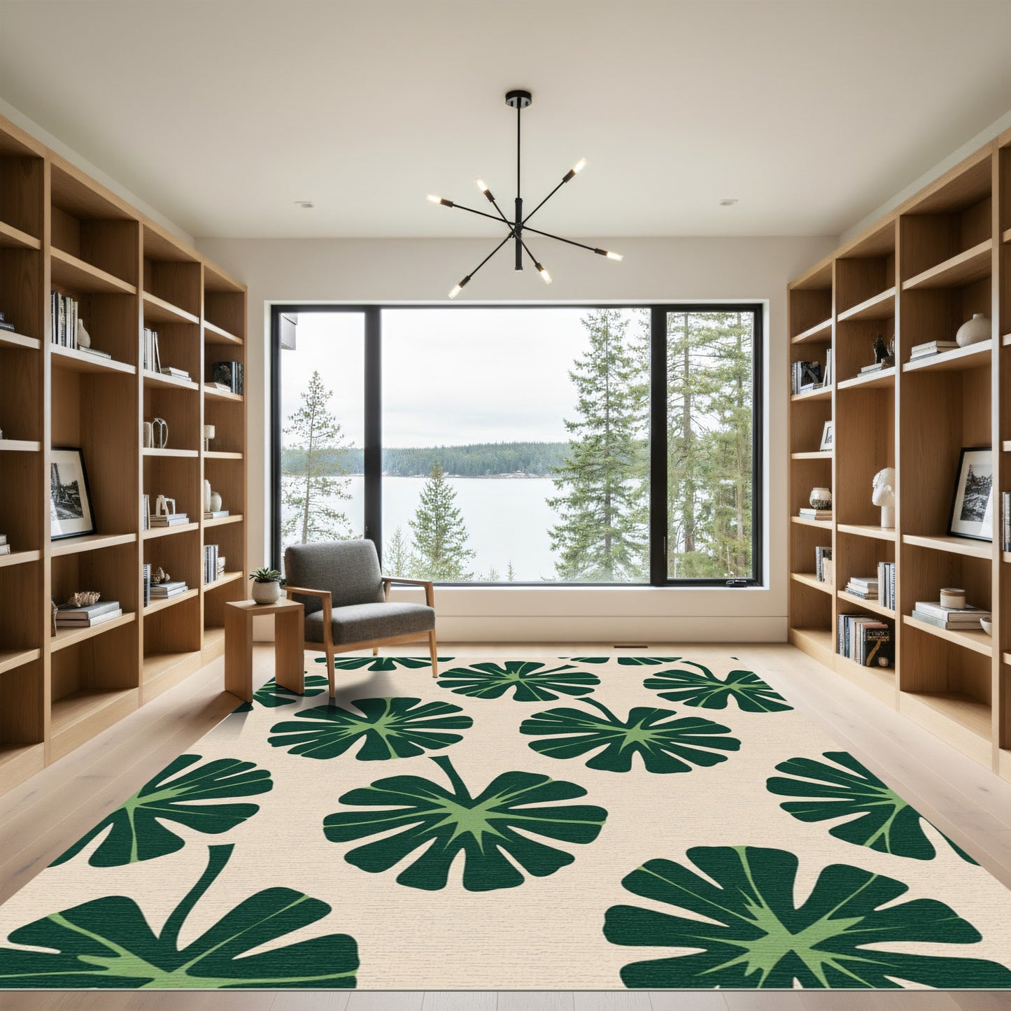 Deep Green Leafy Tropical Bloom Rug