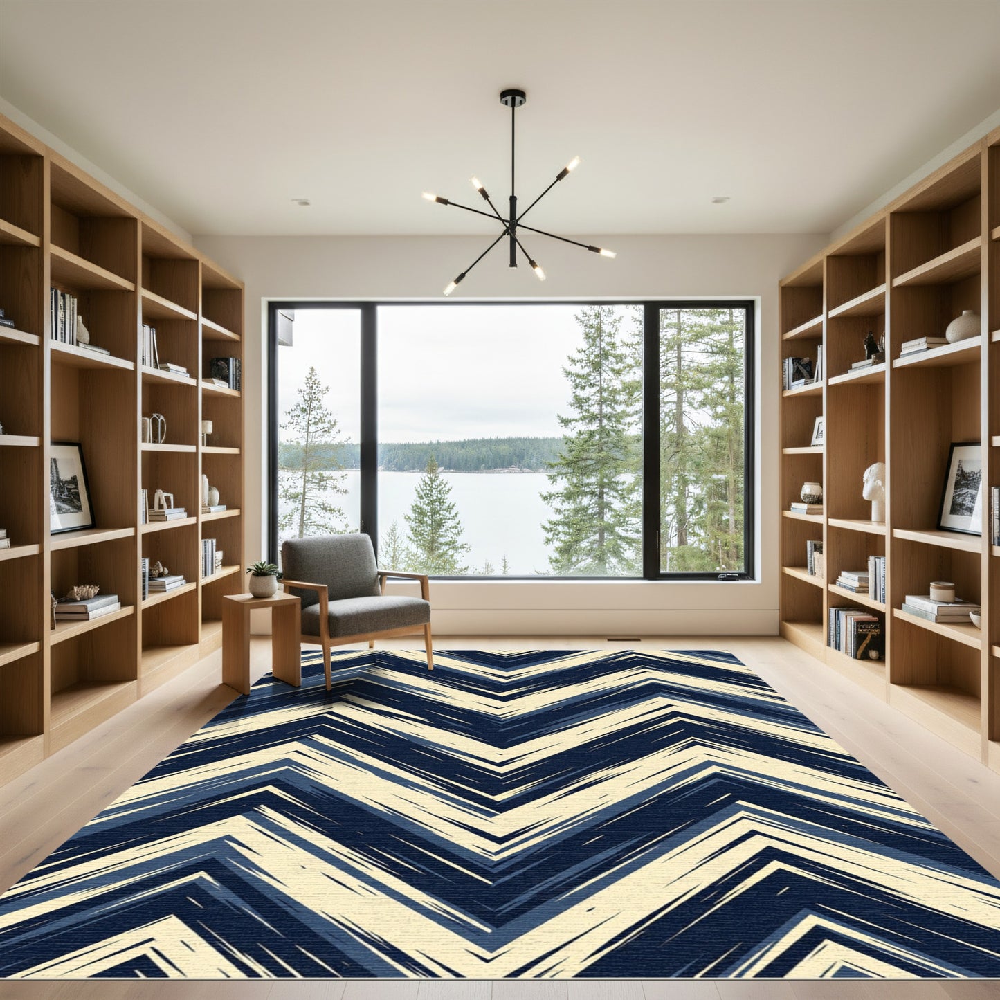 Navy Cream Jagged Chevron Rug