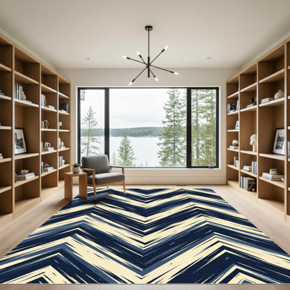 Navy Cream Jagged Chevron Rug