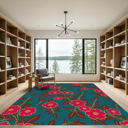 Vibrant Crimson Floral Vine Rug