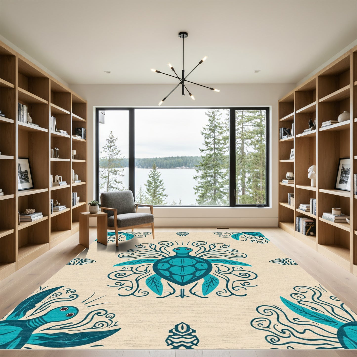 Turquoise Turtle Blossom Swirl Rug