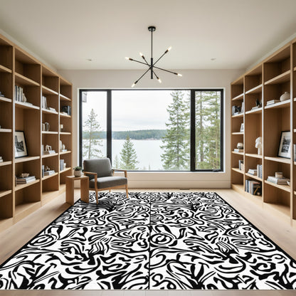 Abstract Black White Organic Flow Rug
