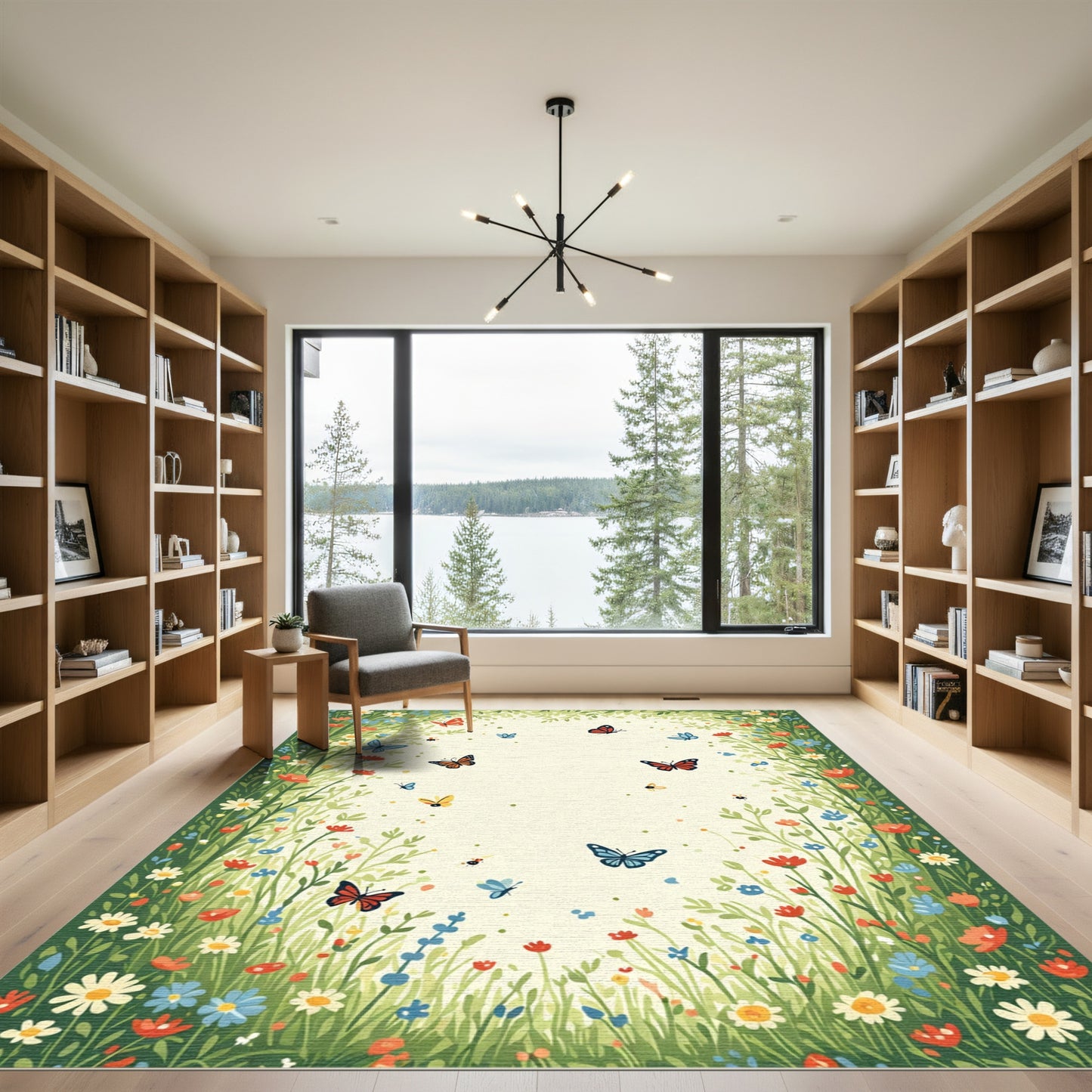 Whimsical Colorful Butterfly Garden Meadow Rug