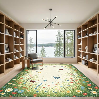 Whimsical Colorful Butterfly Garden Meadow Rug
