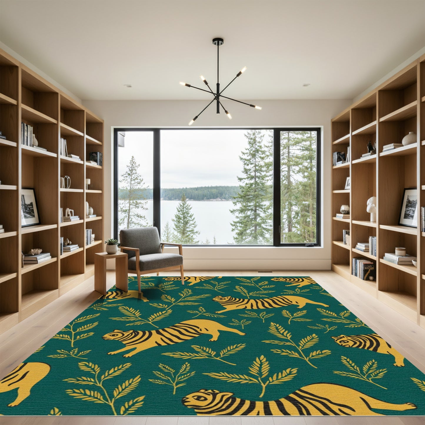 Golden Tigers Among Green Foliage Rug