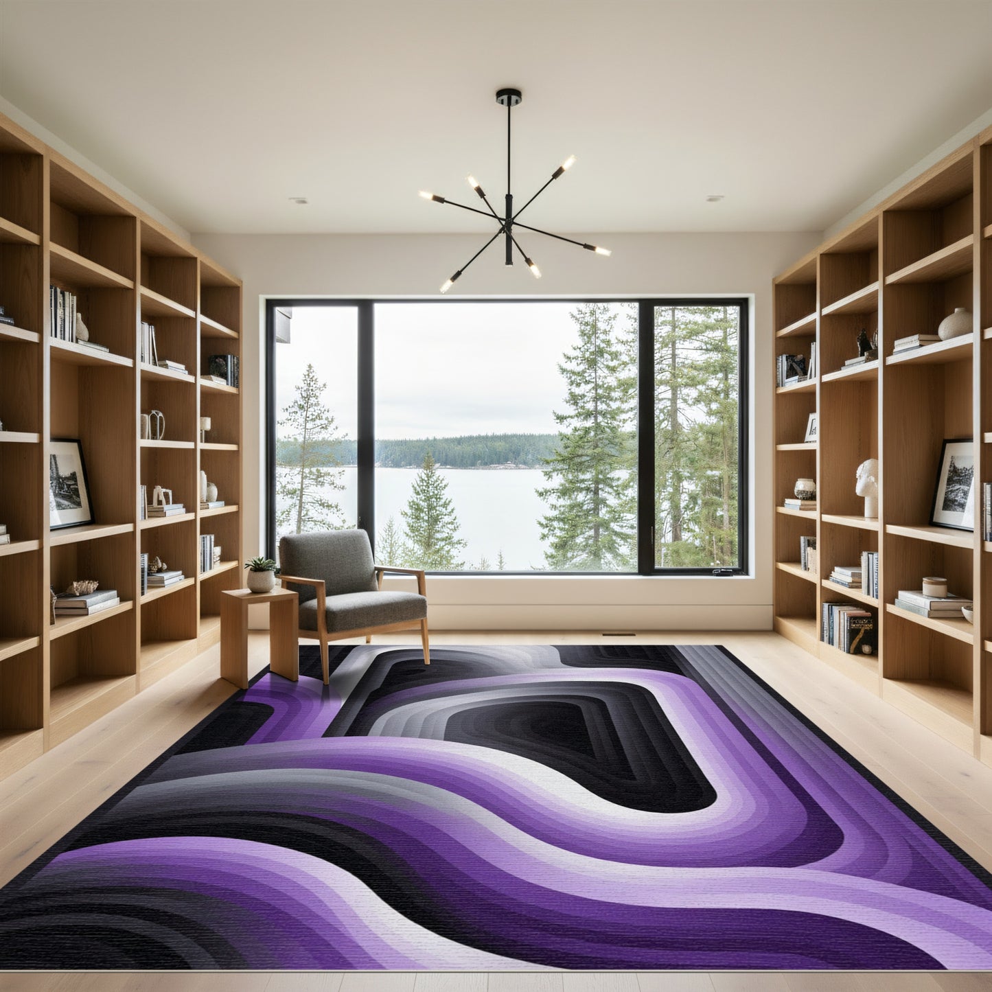 Purple Gradient Layered Abstract Waves Rug