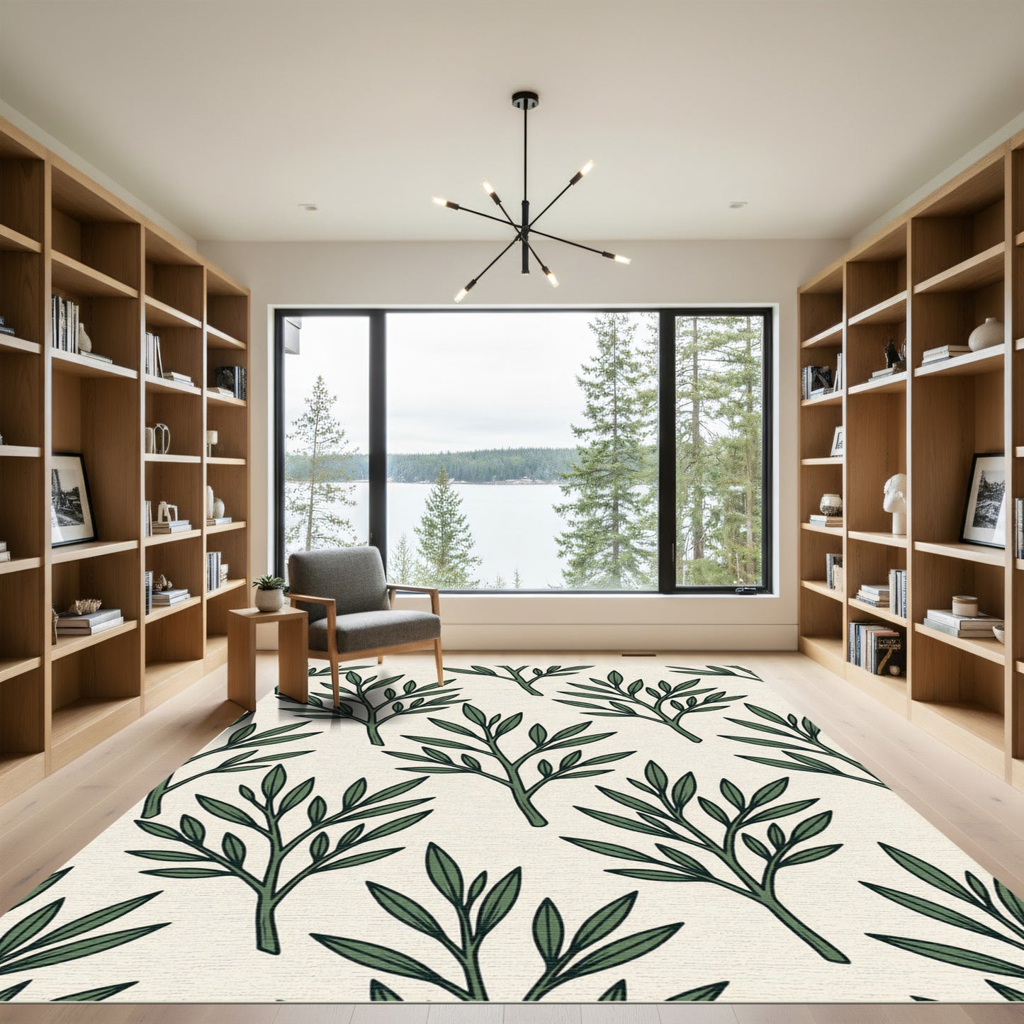 Sage Green Botanic Leaf Sketch Rug