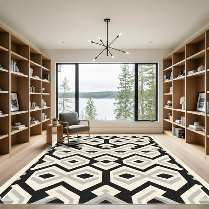 Bold Geometric Tribal Black Cream Rug